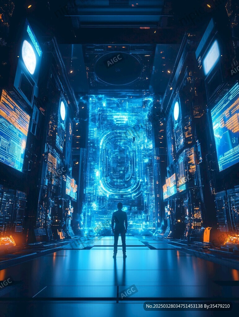 未来科技空间中的孤独身影