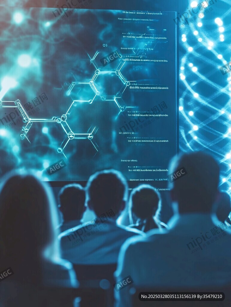 科技讲座中的分子结构展示