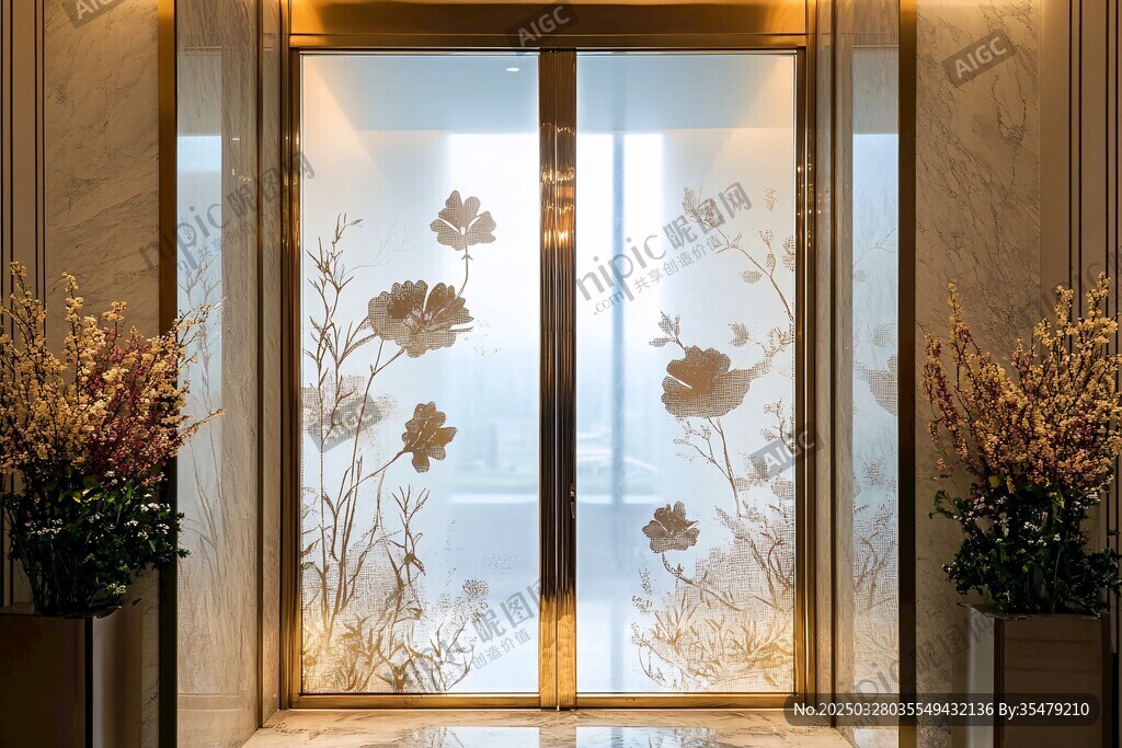 豪华花卉装饰双开门