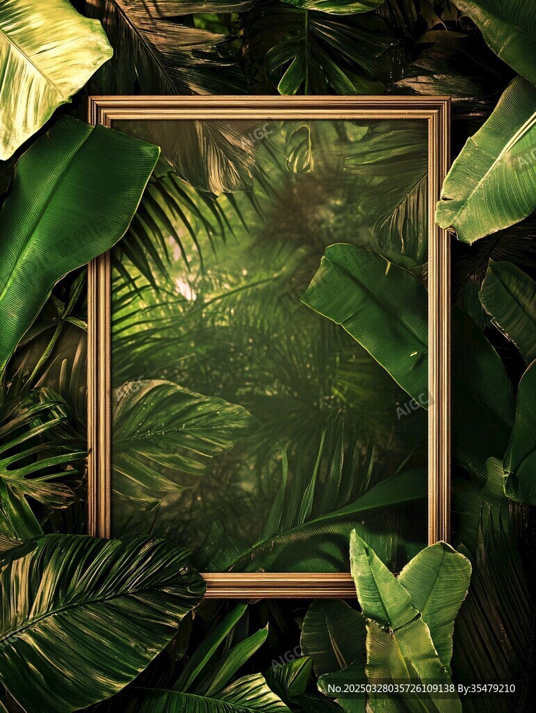 金框中的热带植物景观