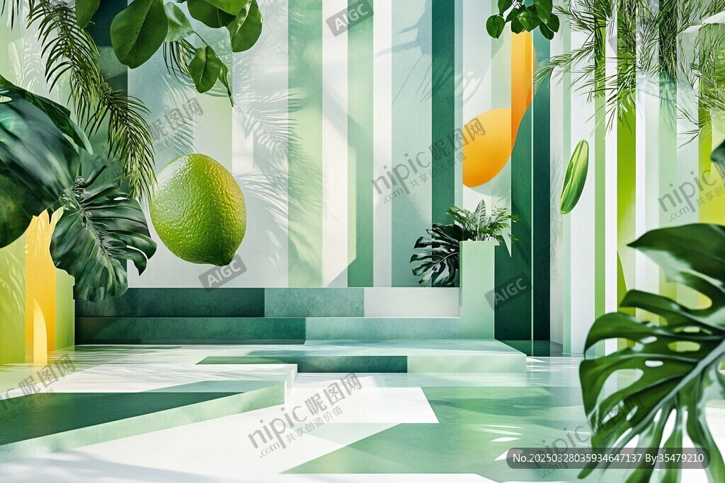 清新绿植室内空间场景