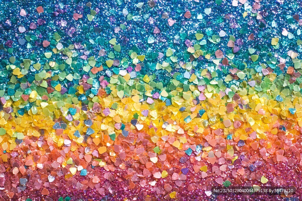 彩虹色心形亮片梦幻背景