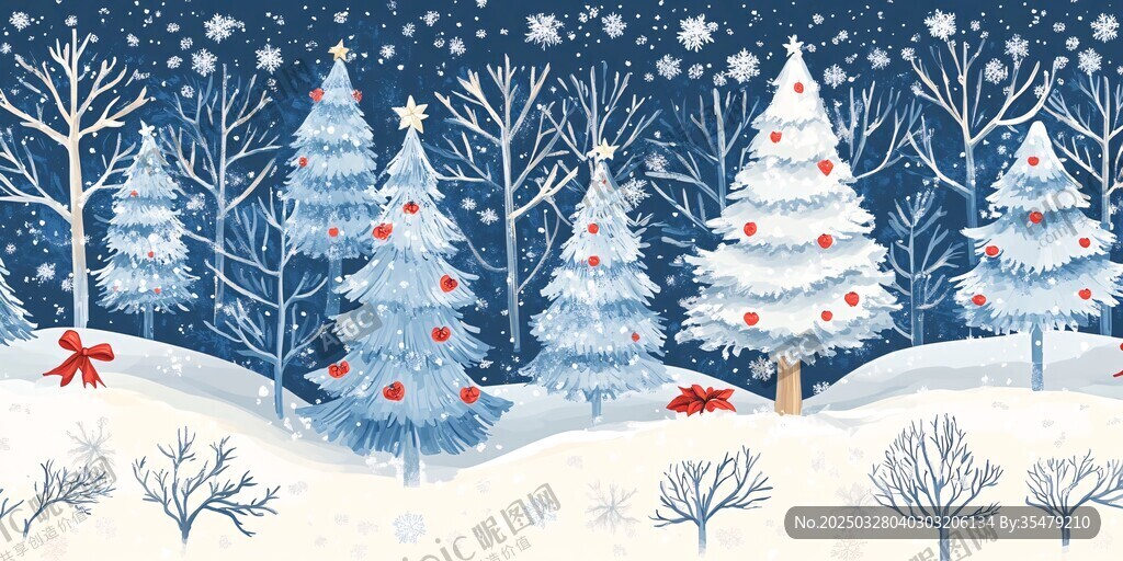 冬日雪景中的梦幻圣诞树
