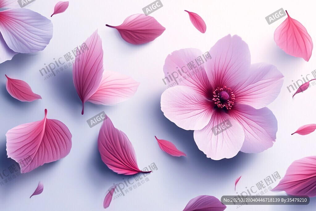 梦幻粉色花瓣与绽放花朵