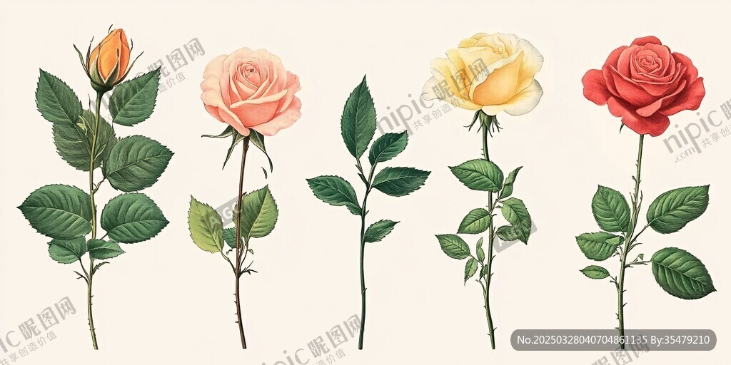 四色玫瑰插画图