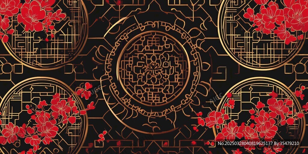 中式复古花卉几何图案背景