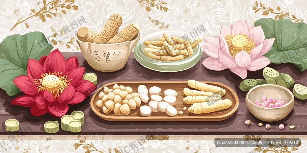 中式养生食材与花卉之美