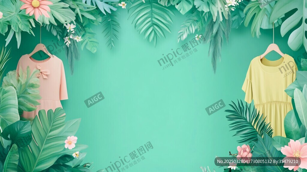 清新绿植中挂着两件美衣