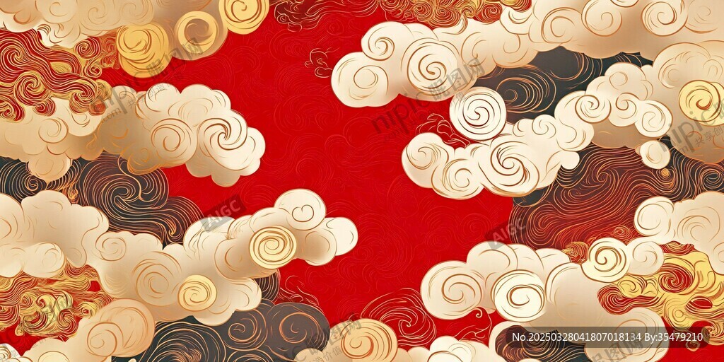 中式祥云红底背景图案