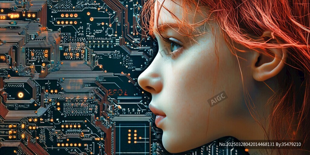 少女与科技电路的梦幻融合