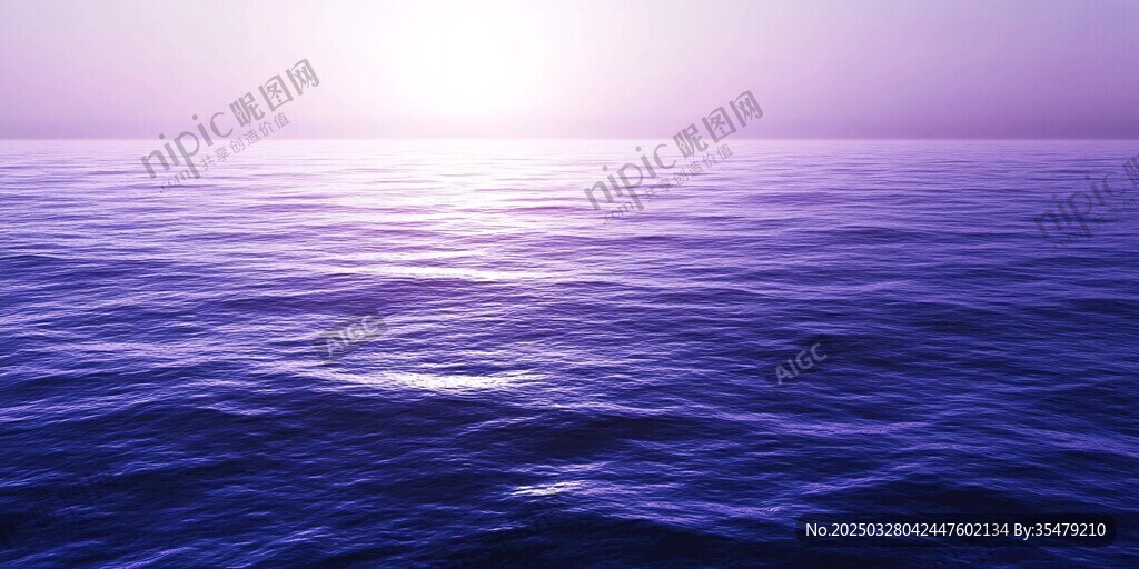 海上日出的静谧紫色海洋
