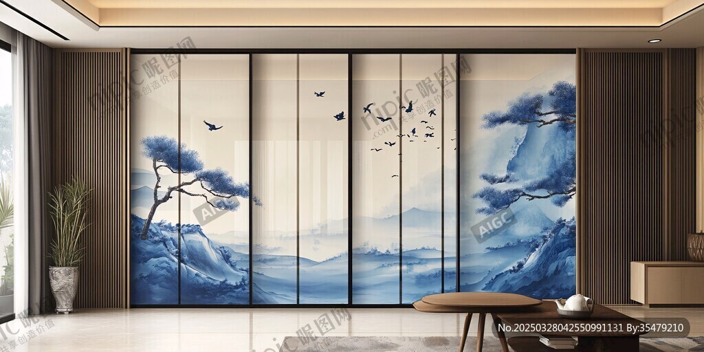 中式山水风移门装饰画