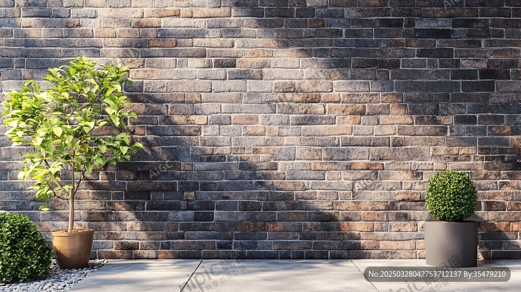 砖墙旁的绿植景观