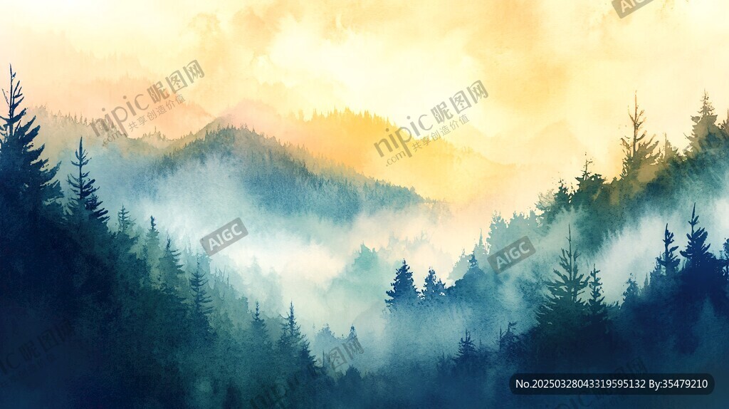 山林晨雾间的梦幻光影