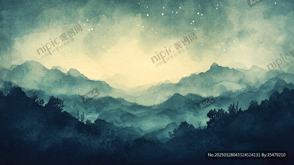 梦幻山间星空夜景图