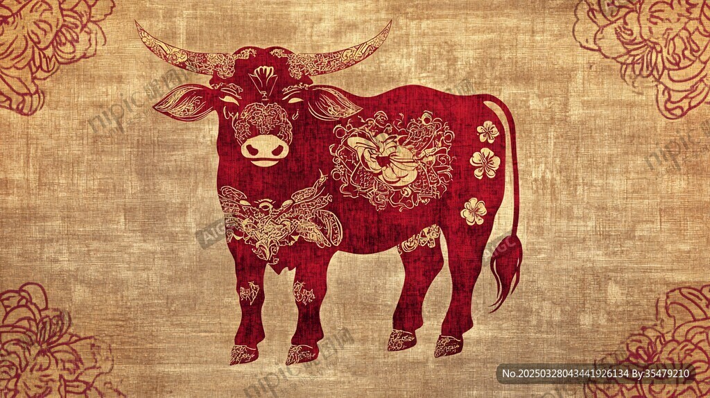 牛年祥瑞牛图腾中式风
