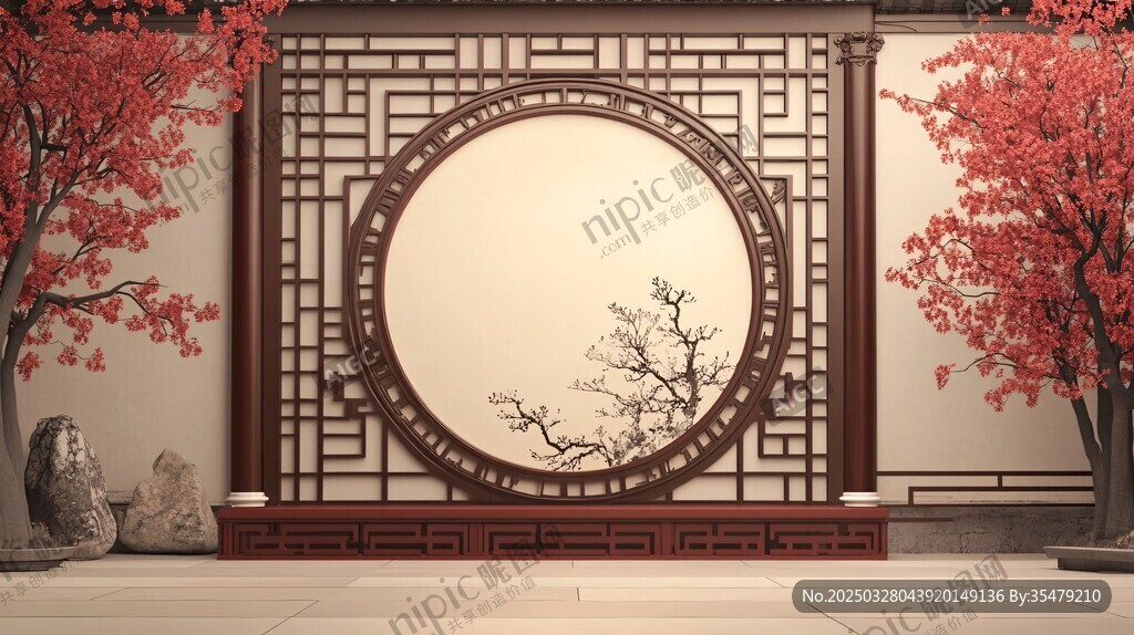 中式古风典雅屏风景观