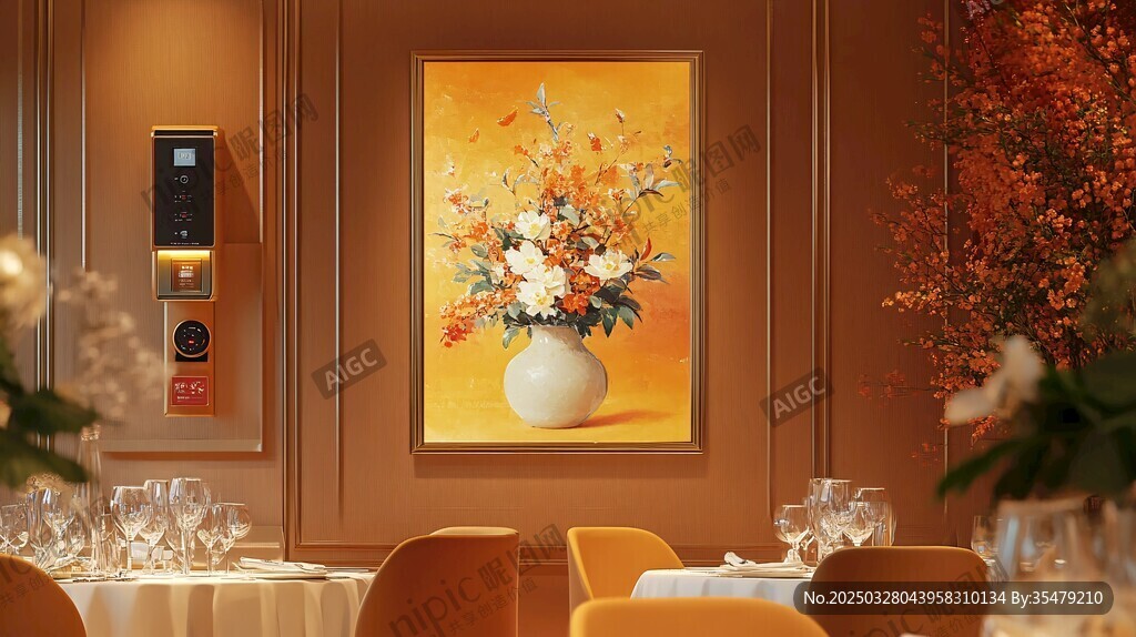 餐厅内雅致的花卉装饰画