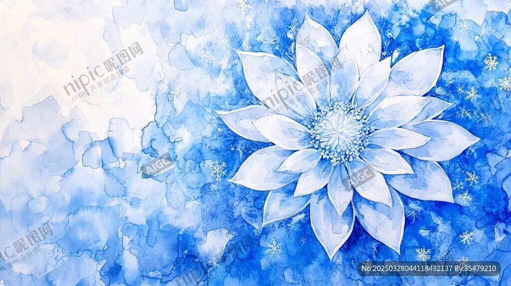 蓝白梦幻花朵水彩背景图