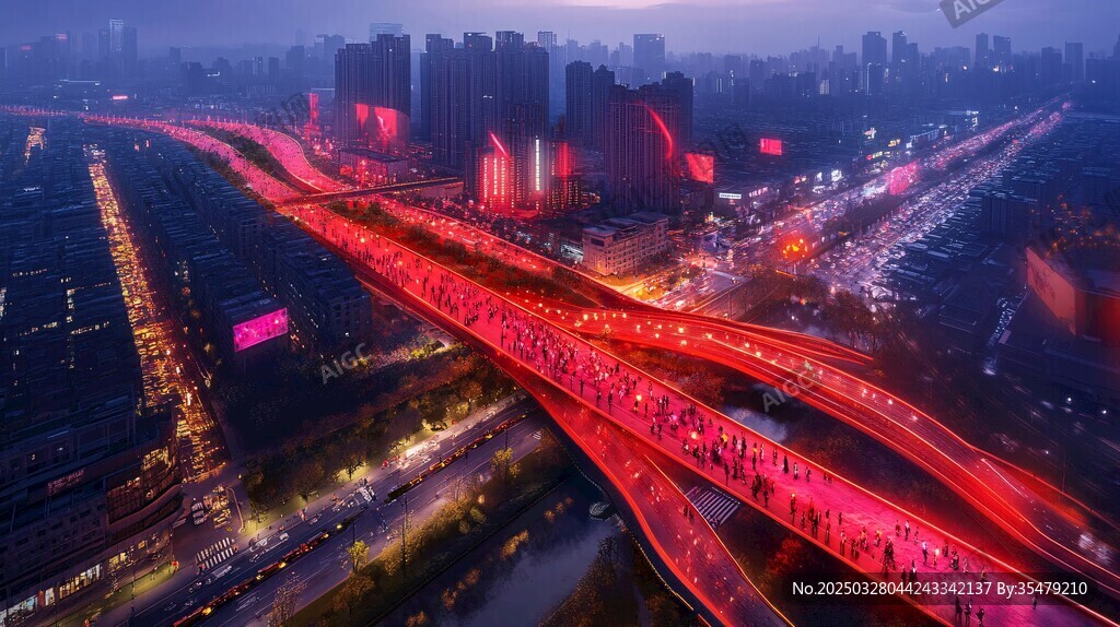 城市夜景中的繁忙立交桥