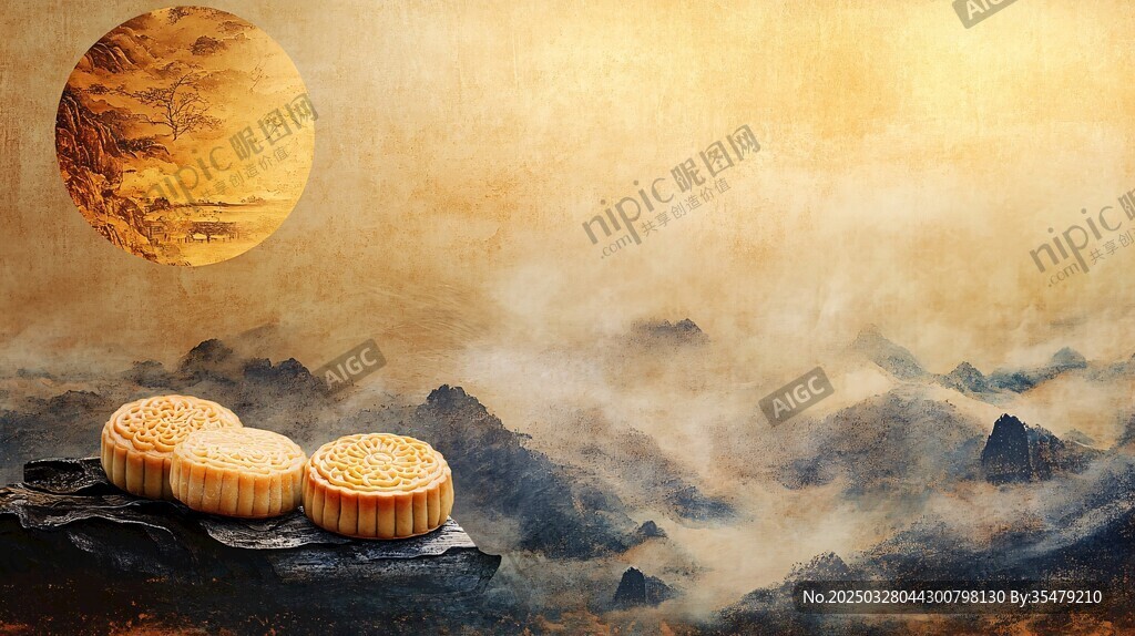中秋月下山间月饼美景