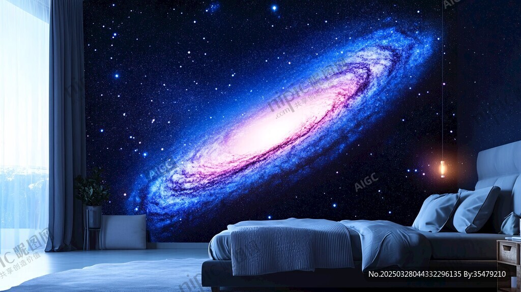 梦幻星空卧室墙绘