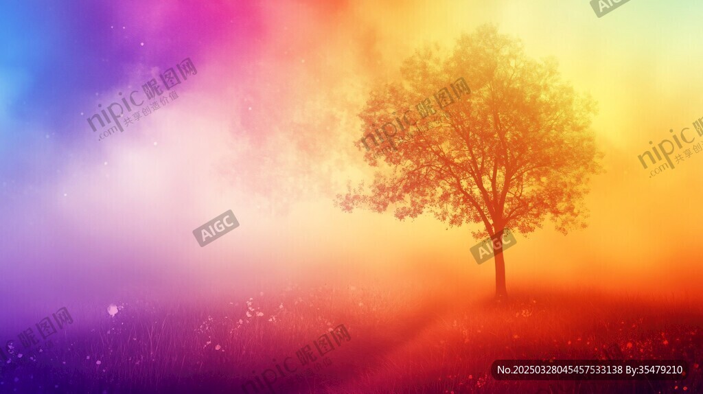 梦幻光影下的孤独之树