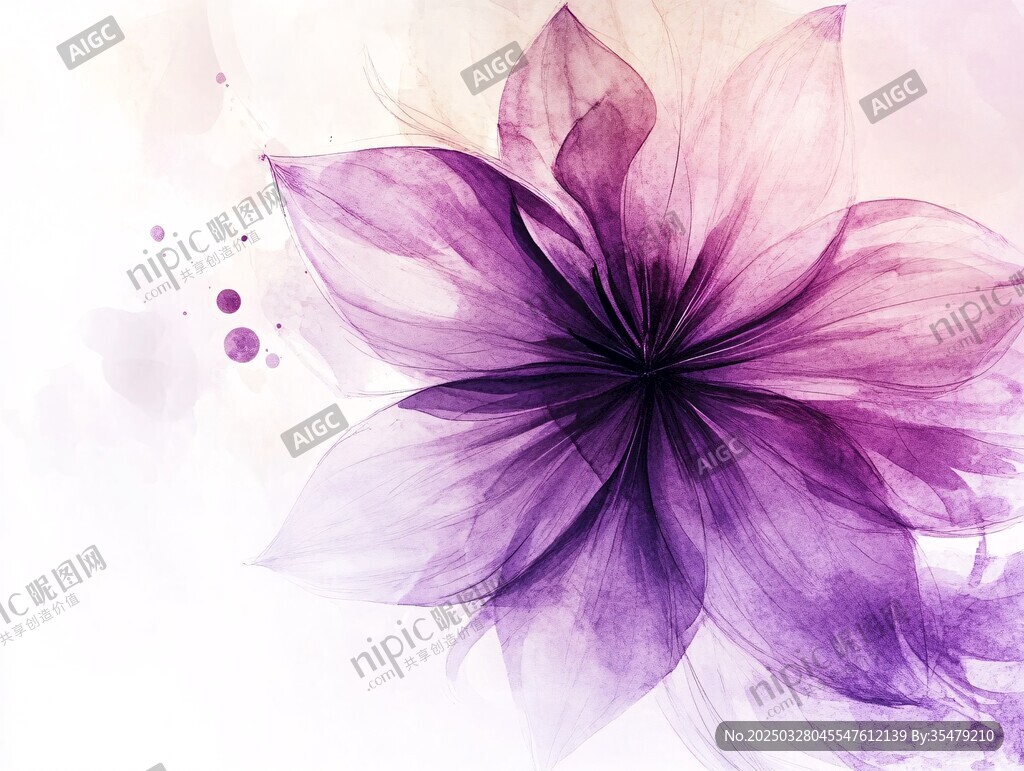 梦幻紫色水彩花卉插画