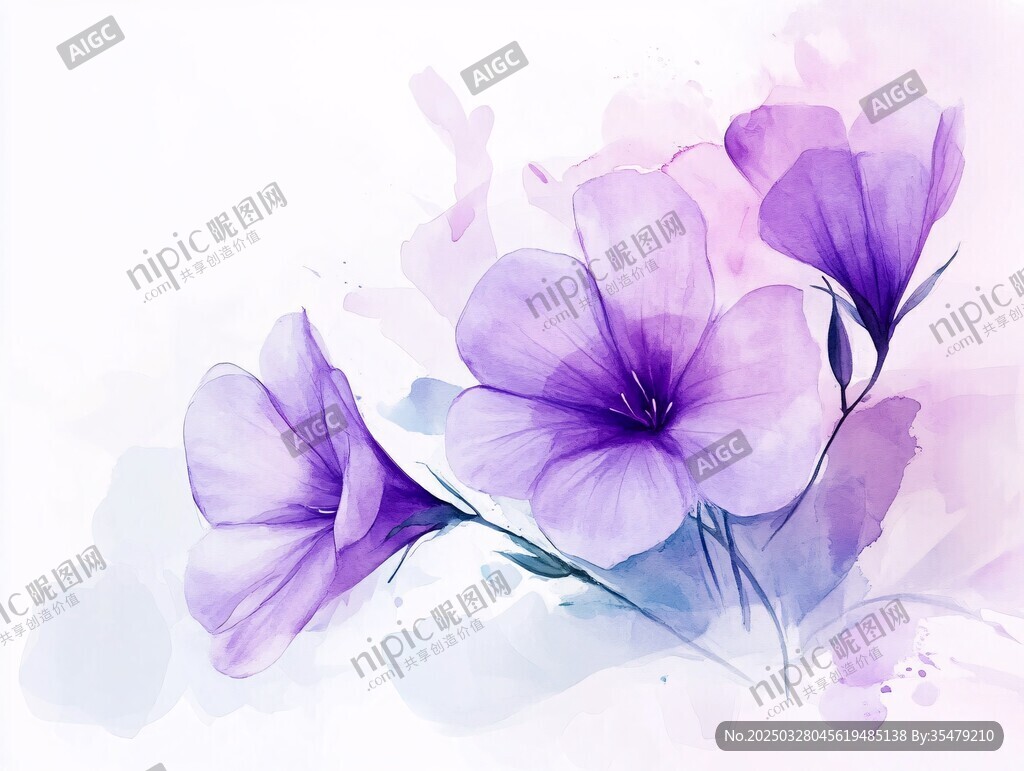 梦幻紫花水彩画