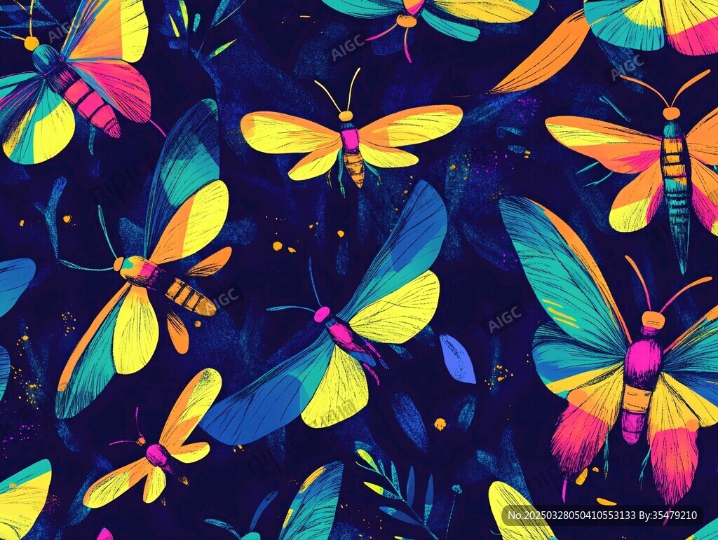 多彩飞虫构成梦幻图案