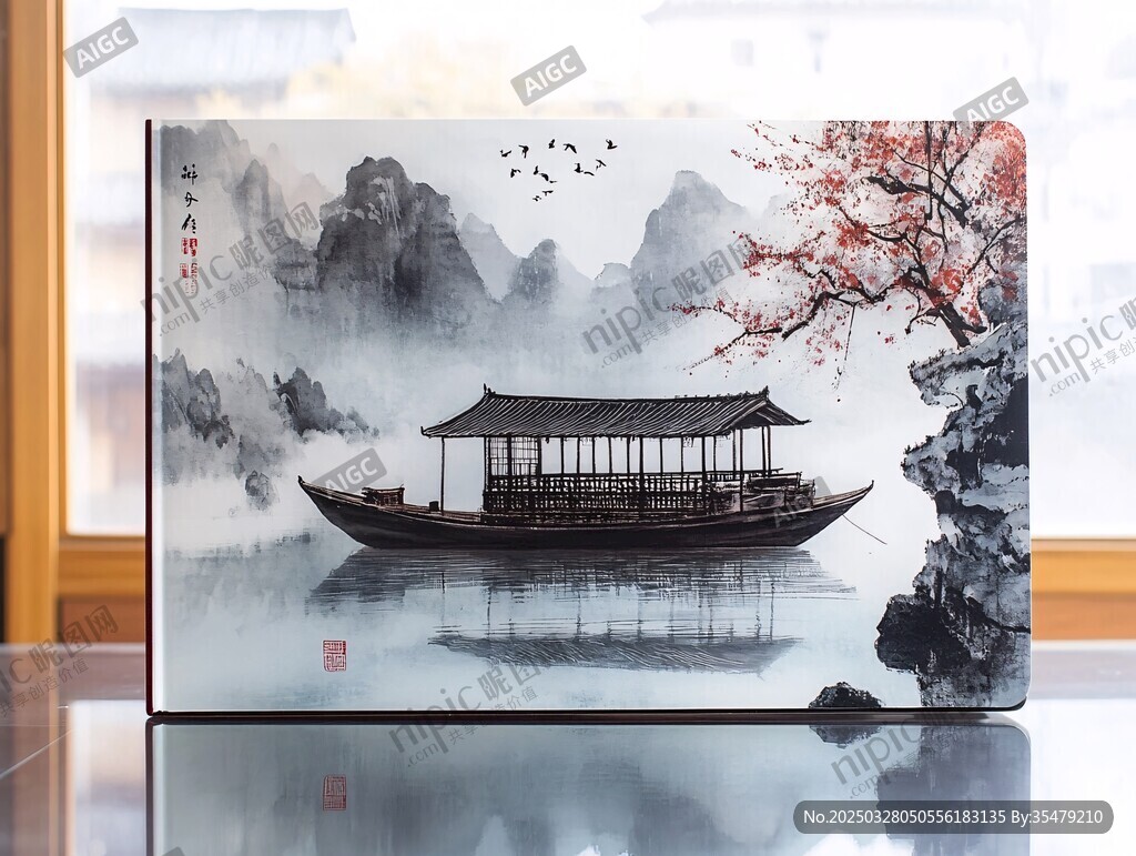 中式水墨山水风笔记本封面
