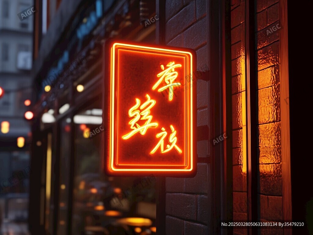 霓虹招牌下的中式夜氛围