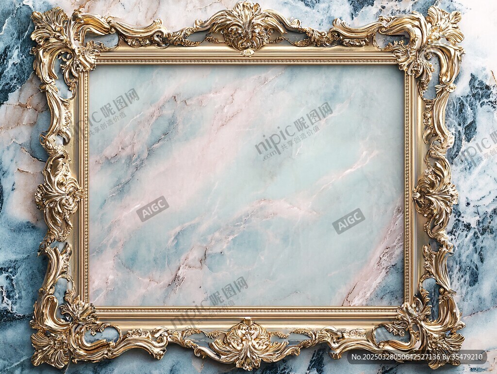 金色雕花相框配大理石背景