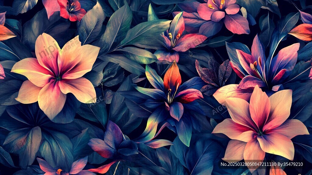 梦幻绚丽花卉图案背景