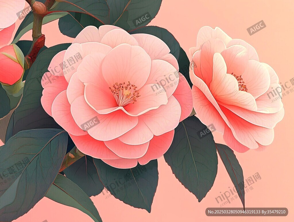 粉色山茶花绽放之美