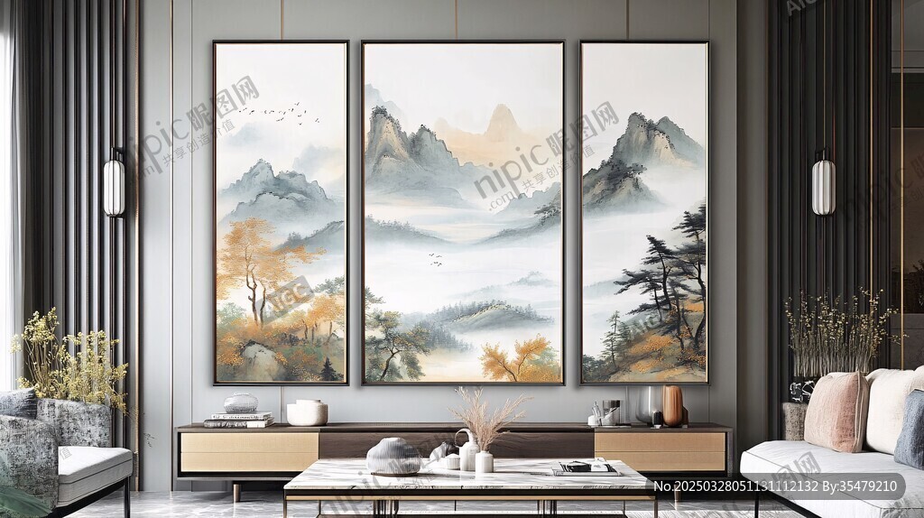中式客厅山水挂画装饰