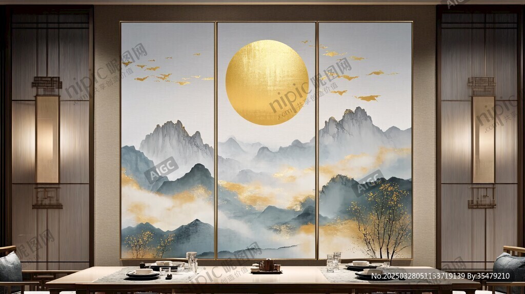 中式山水客厅艺术背景墙