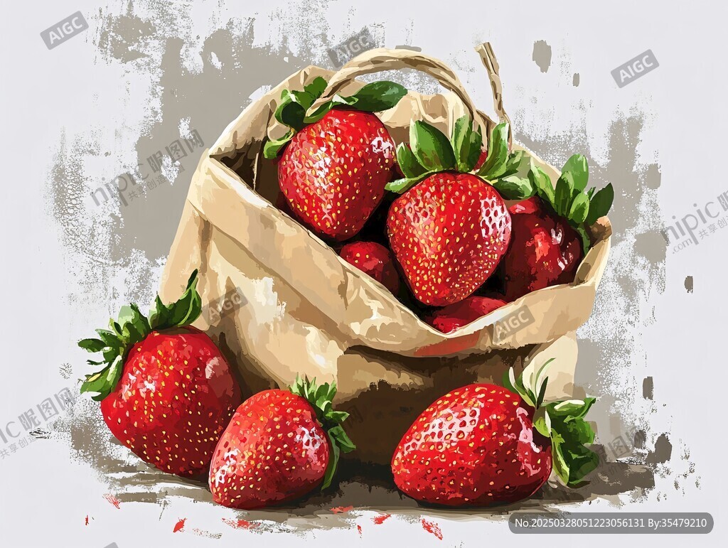 装满草莓的纸袋插画