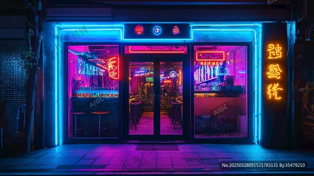 霓虹闪烁的复古街边小店