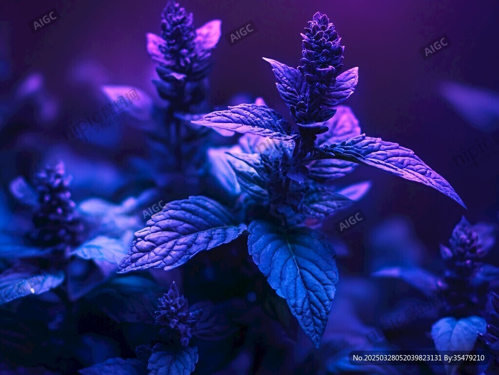 梦幻紫调薄荷叶特写