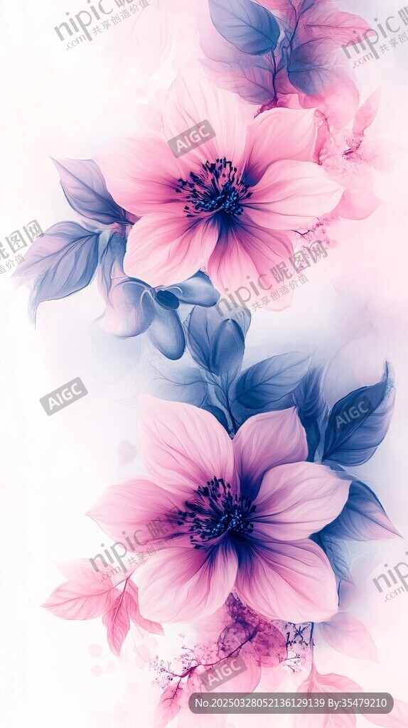梦幻粉色花卉插画