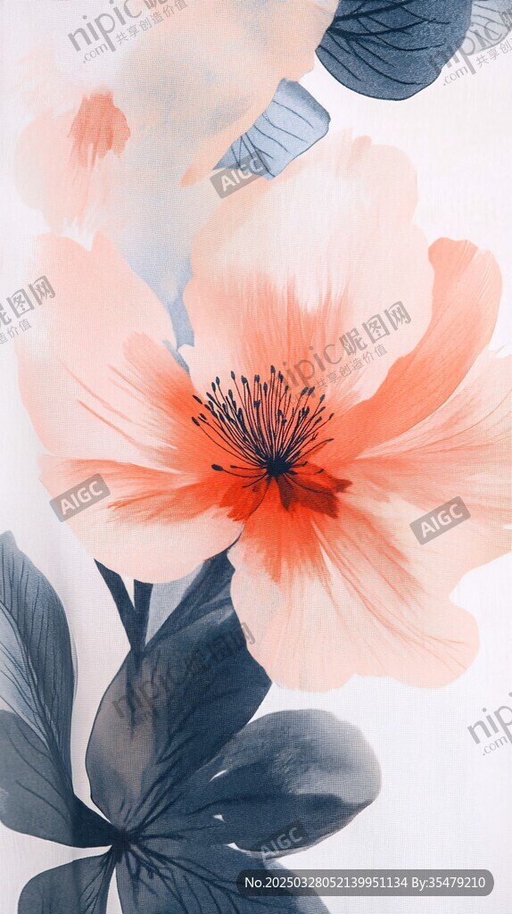水墨花卉图 柔美清新绽放