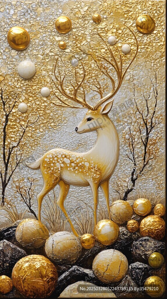 金白麋鹿的梦幻装饰画