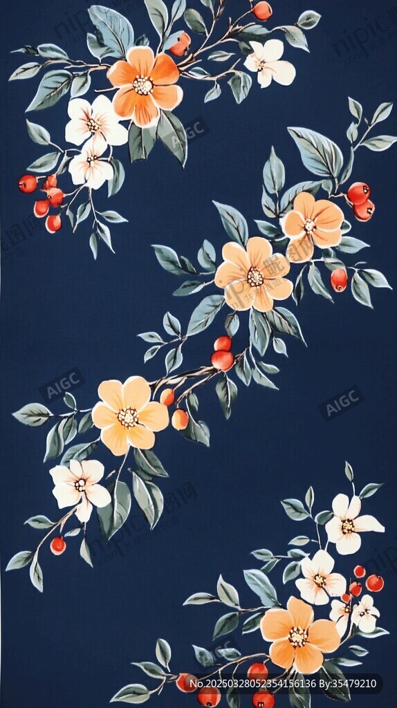 深蓝色底花卉图案设计