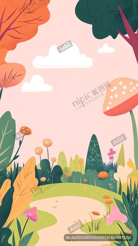 梦幻童话风森林小径场景