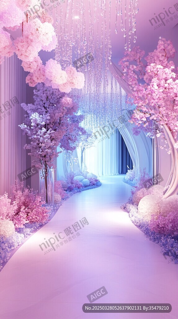 梦幻粉紫色浪漫婚礼通道