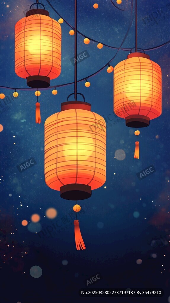 夜空中的璀璨中式灯笼