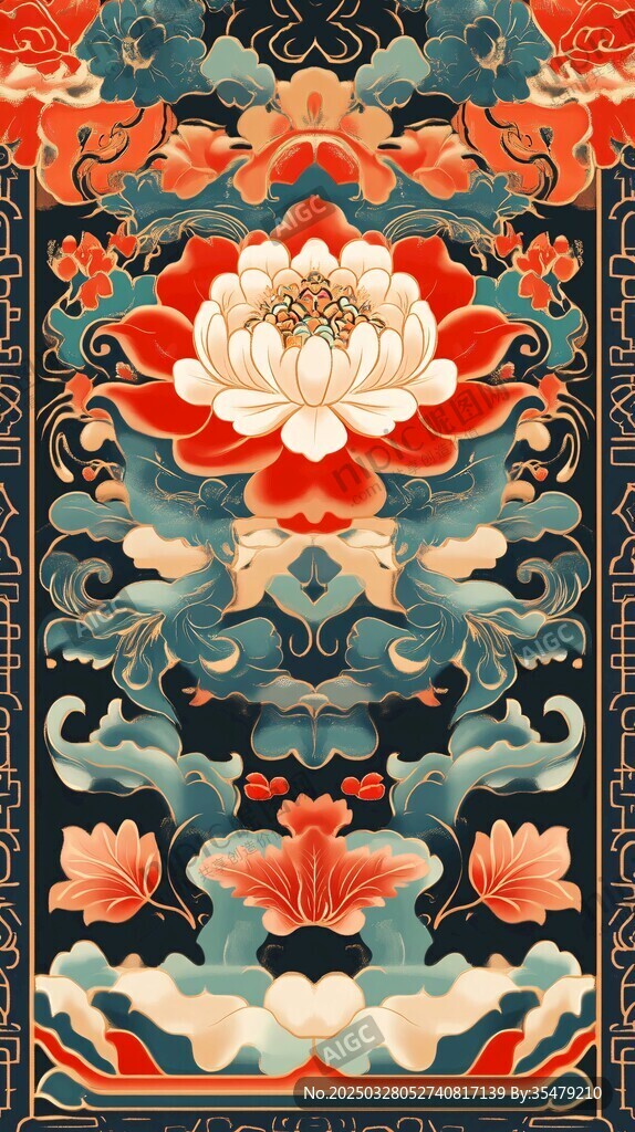 中式传统莲花海浪精美纹饰