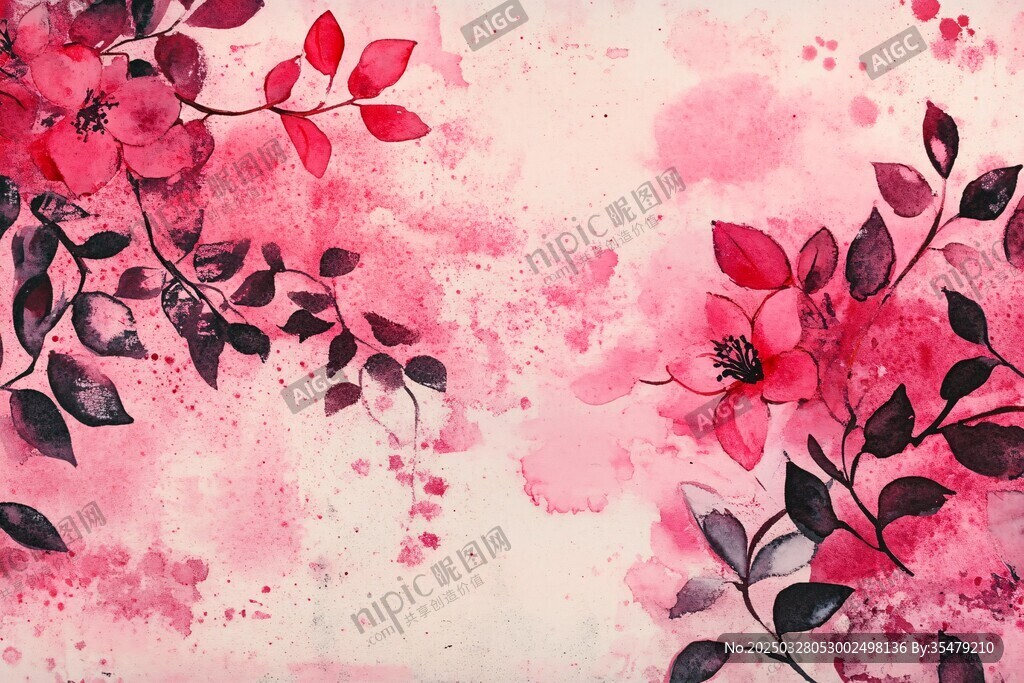 粉色水彩花卉背景图