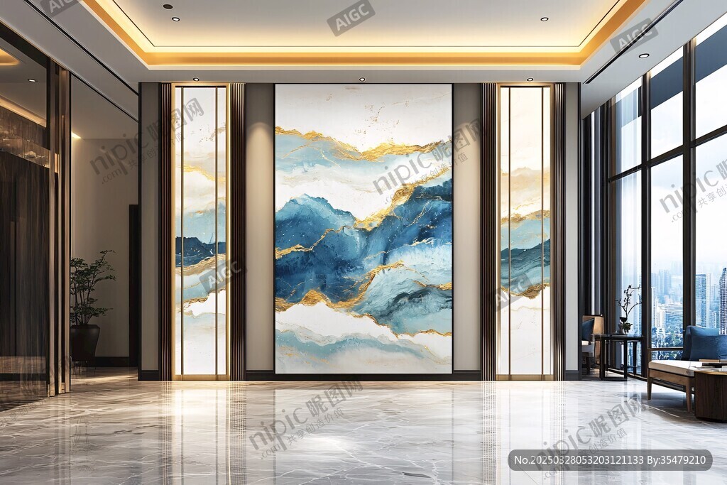 现代大厅中式山水艺术壁画